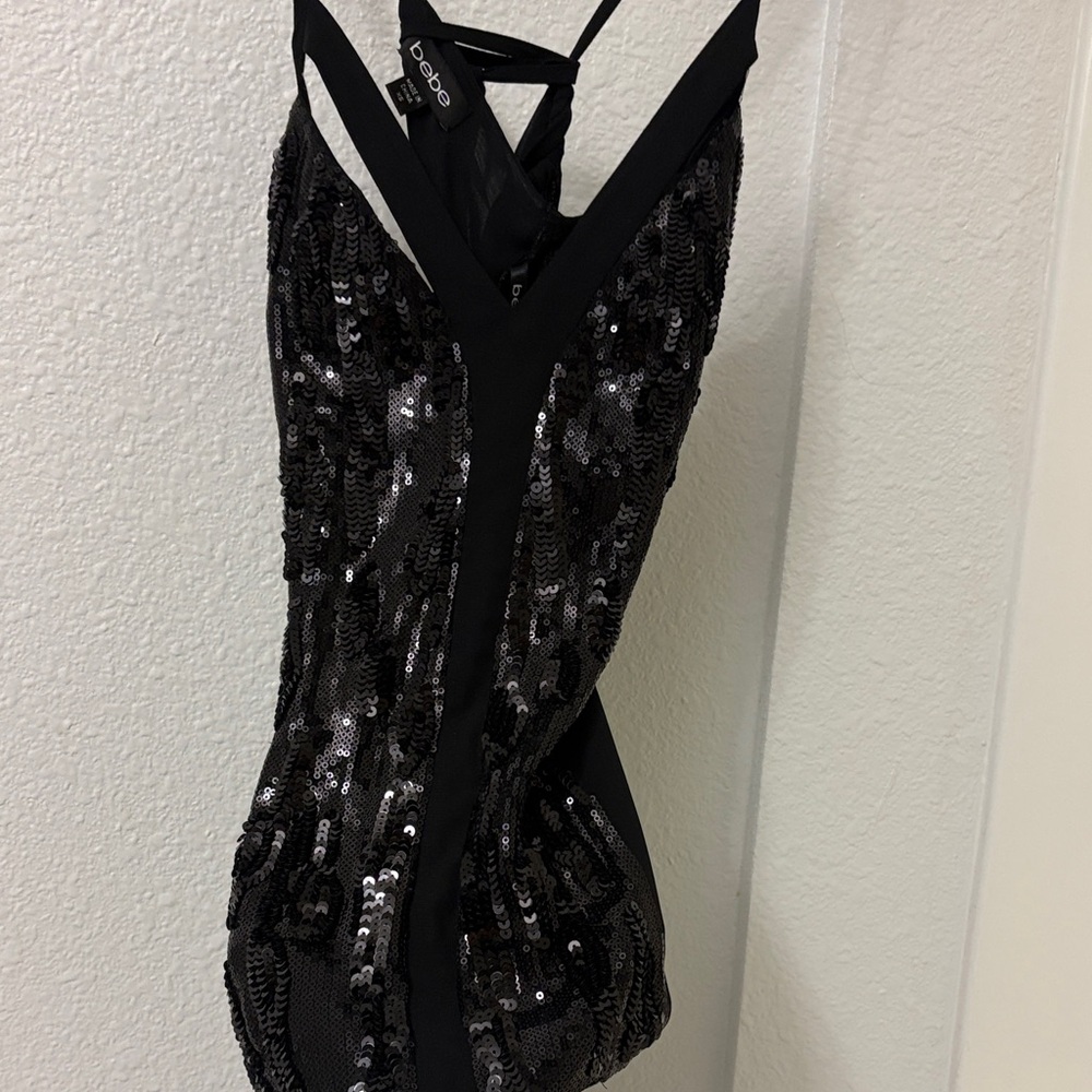 Bebe Elegant Black Sequin tank top - Picture 2 of 7
